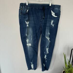Vivette Boutique Brand Pull On Distressed Raw Hem Skinny Jeans Plus Size 3X
